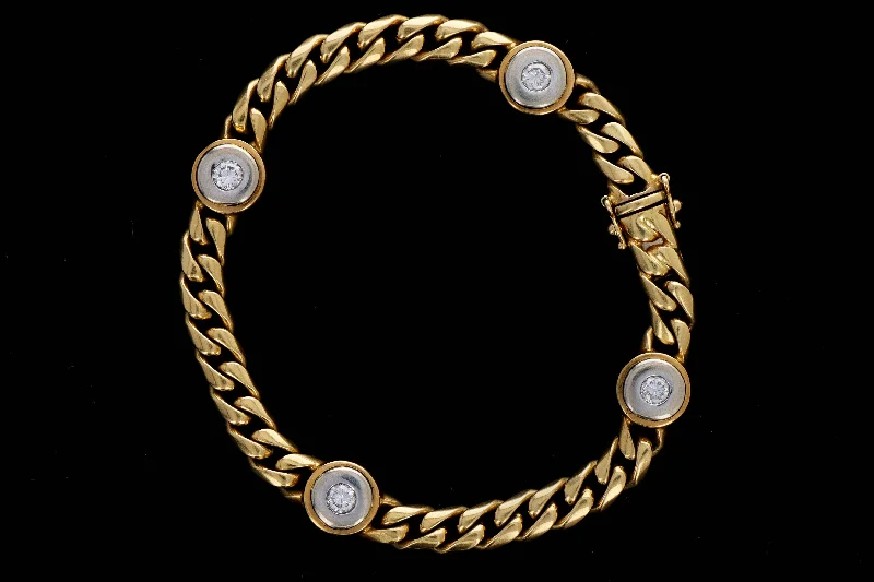 Modern 14K Yellow & White Gold .70 Carats Round Brilliant Cut Diamond Curb Link Bracelet