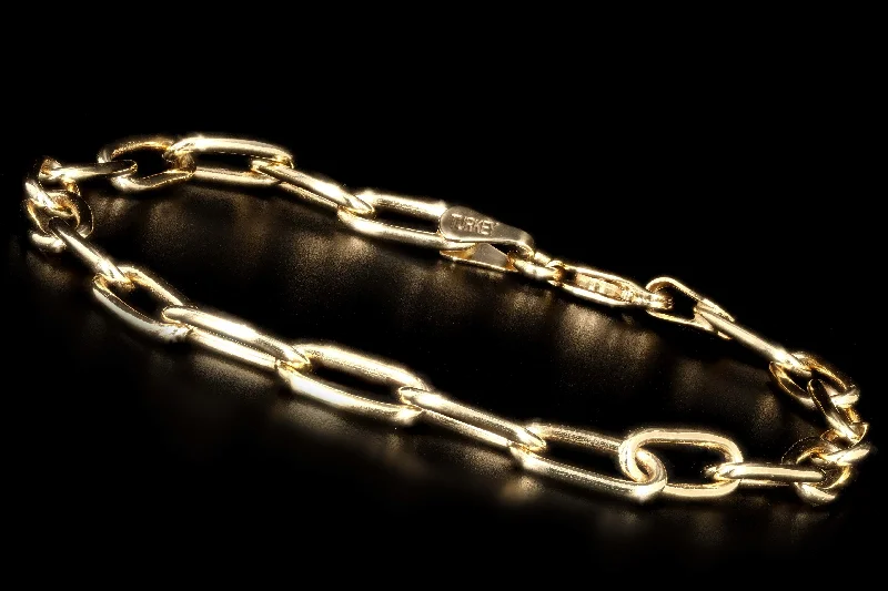 New Solid 14K Yellow Gold Paperclip Chain Bracelet