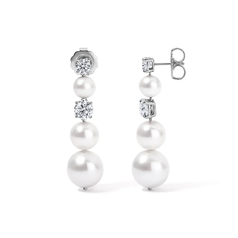 Pearl and Diamond Graduated Drop Earring