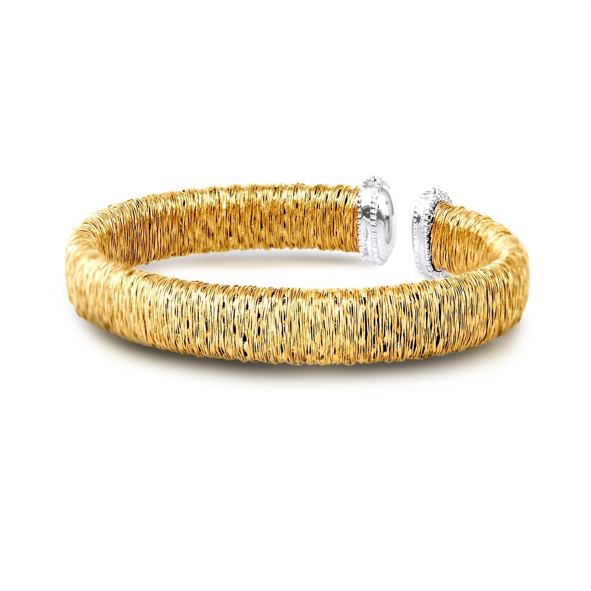 Piero Milano 18K Yellow Gold Open Cuff Bracelet with White Gold Diamond Ends