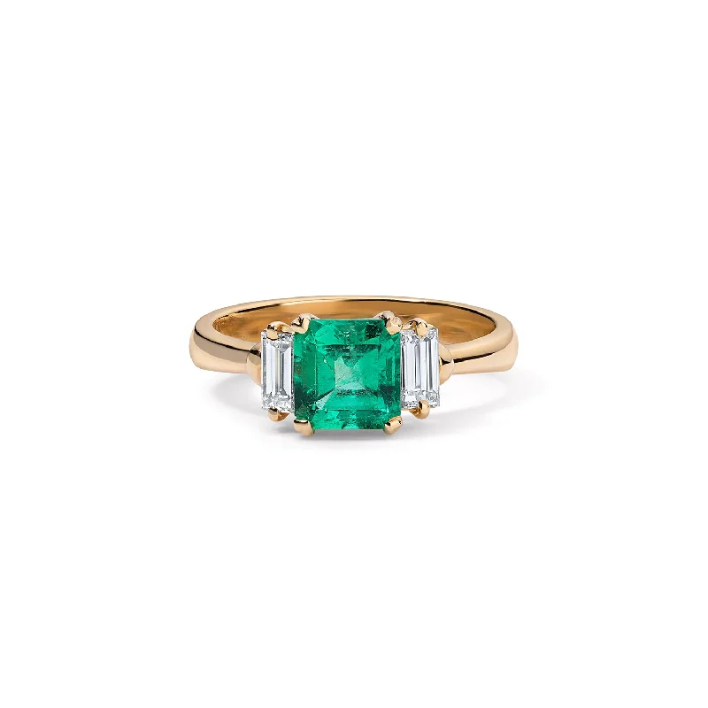 Vintage Emerald and Diamond Three Stone Ring