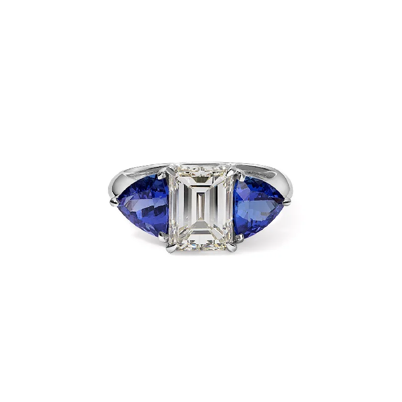 Vintage Emerald Cut Diamond and Tanzanite Ring