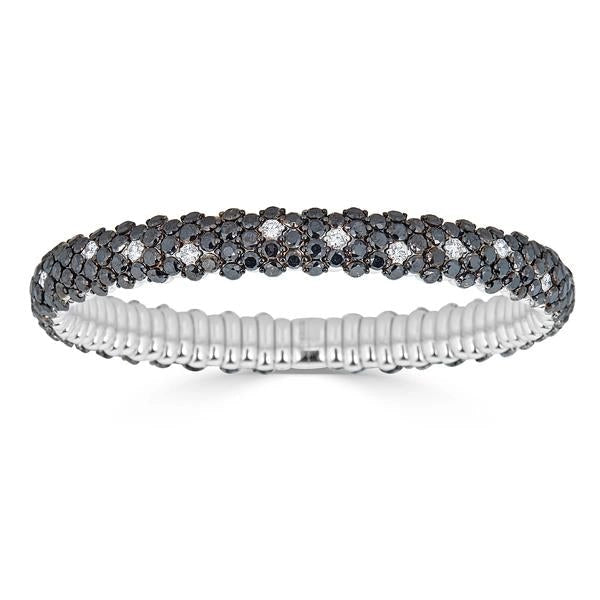 Zydo 18K White Gold White & Black Diamond Domed Stretch Bracelet