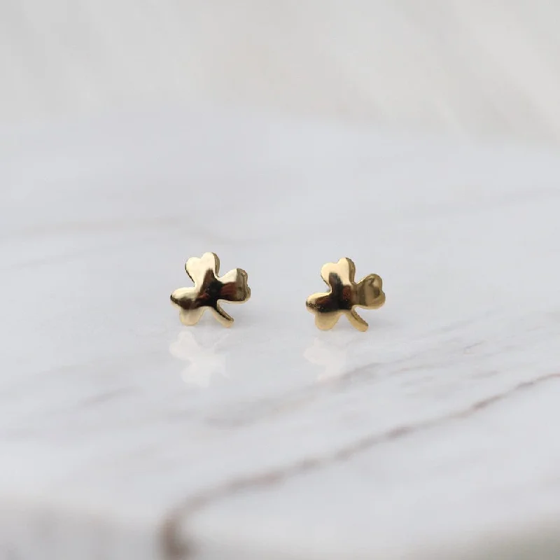 14k Gold Small Clover Post Earrings