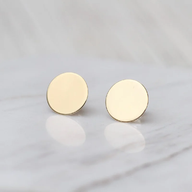 14k Gold Plain Round Disk Post Earrings