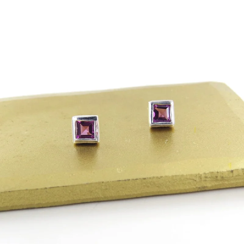 Square Rhodolite Garnet Post Earring