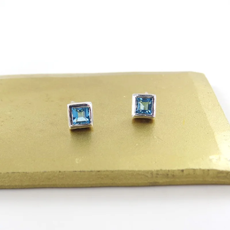 Square Swiss Blue Topaz Post Earring