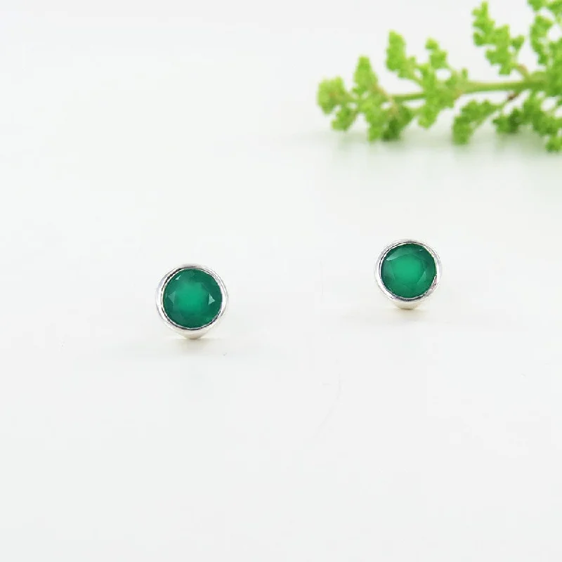 Green Agate Dot Post Earring