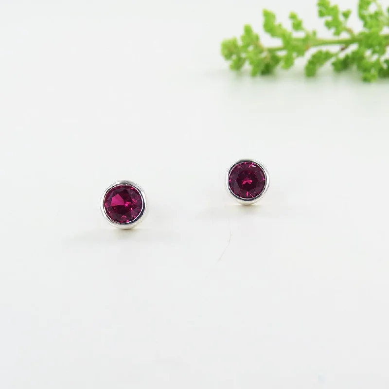 Synthetic Ruby Dot Post Earring