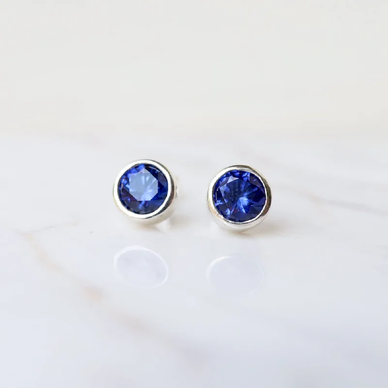 Synthetic Sapphire Dot Post Earring