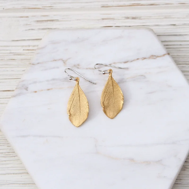 FEATHER GOLD FINISH EARRING