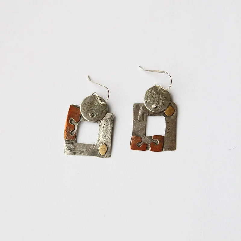 Open Square & Disc Earring Mixed Metal