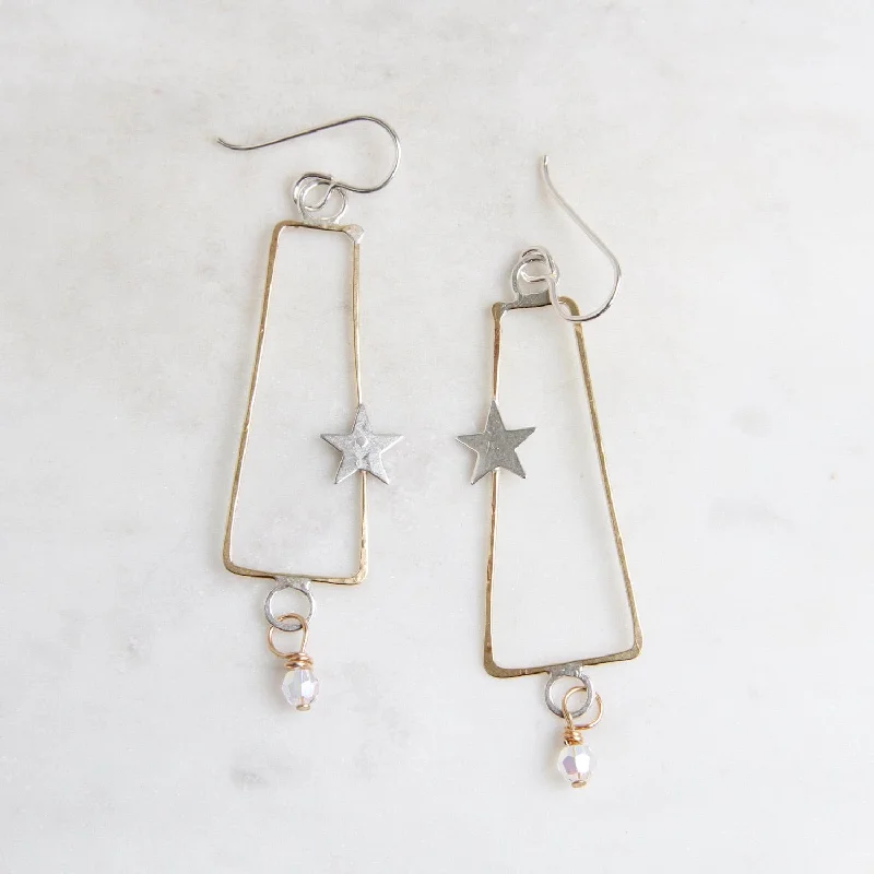 Brass Trapezoid with Sterling Silver Star Earring