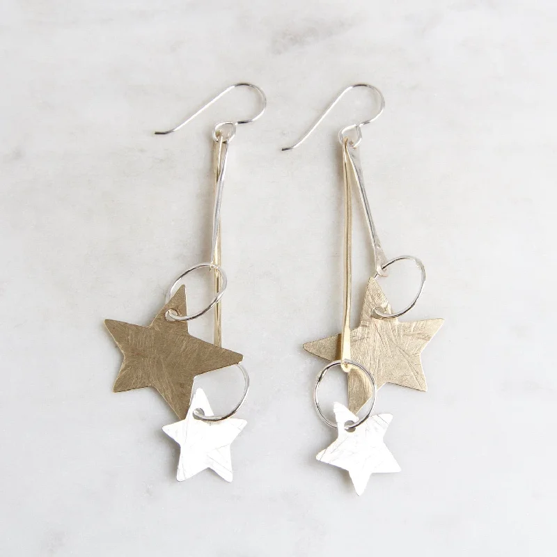 Sterling Silver & Brass Shooting Star Earrings