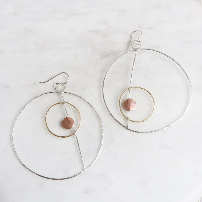 Asymmetrical Silver & Brass Rings Earring