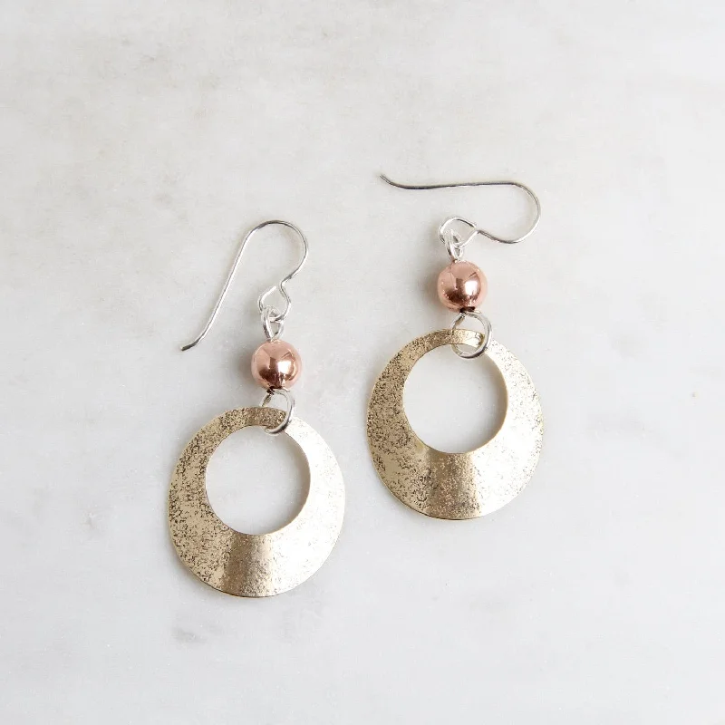 Brass Open Disc, Slightly Folded Earrings