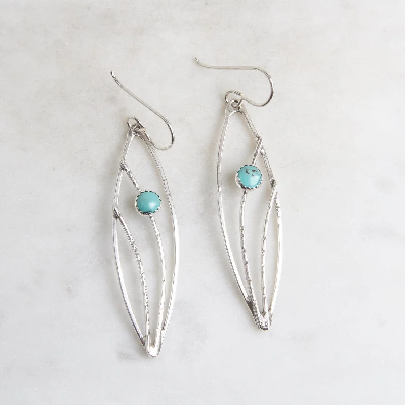 Tapered Sterling Silver Leaf with Turquoise Earring