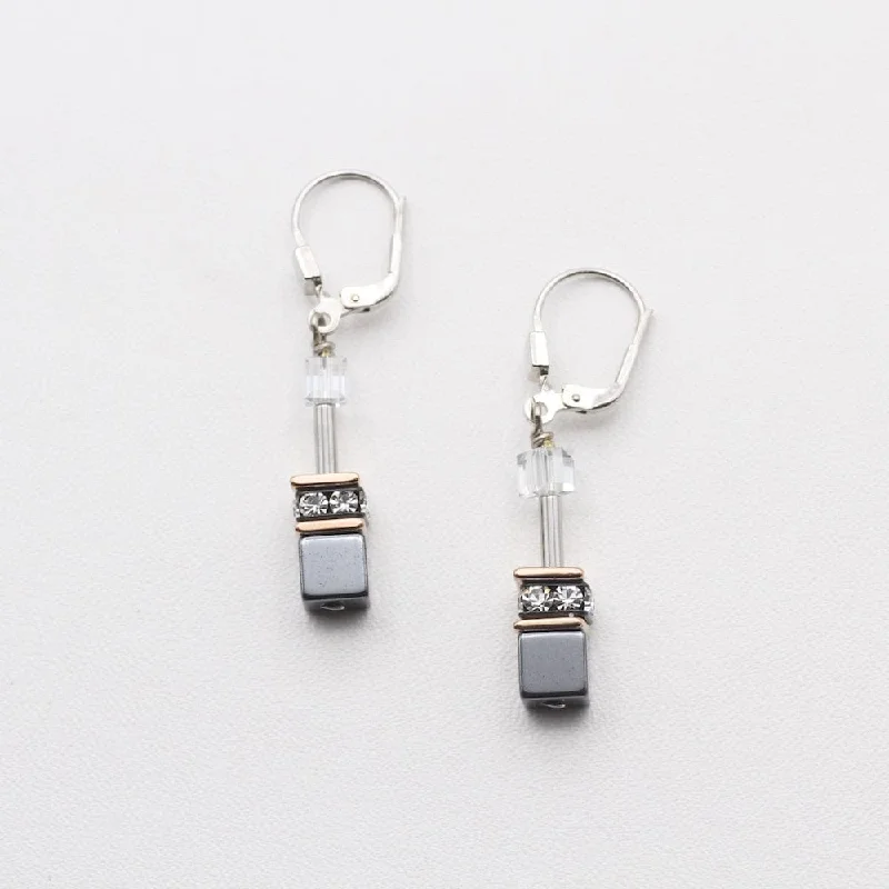 HEMATITE GEO CUBE EARRING