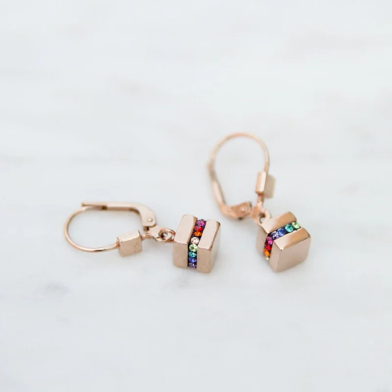 Rainbow Swarovski Crystal Cube Earring