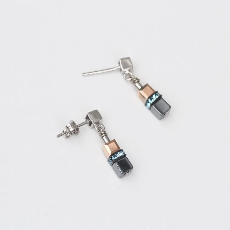 TURQUOISE AND HEMATITE SMALL GEO CUBE EARRING