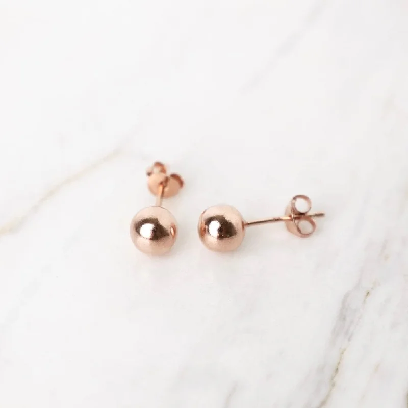 6mm Rose Gold Plated Sterling Silver Ball Earrings