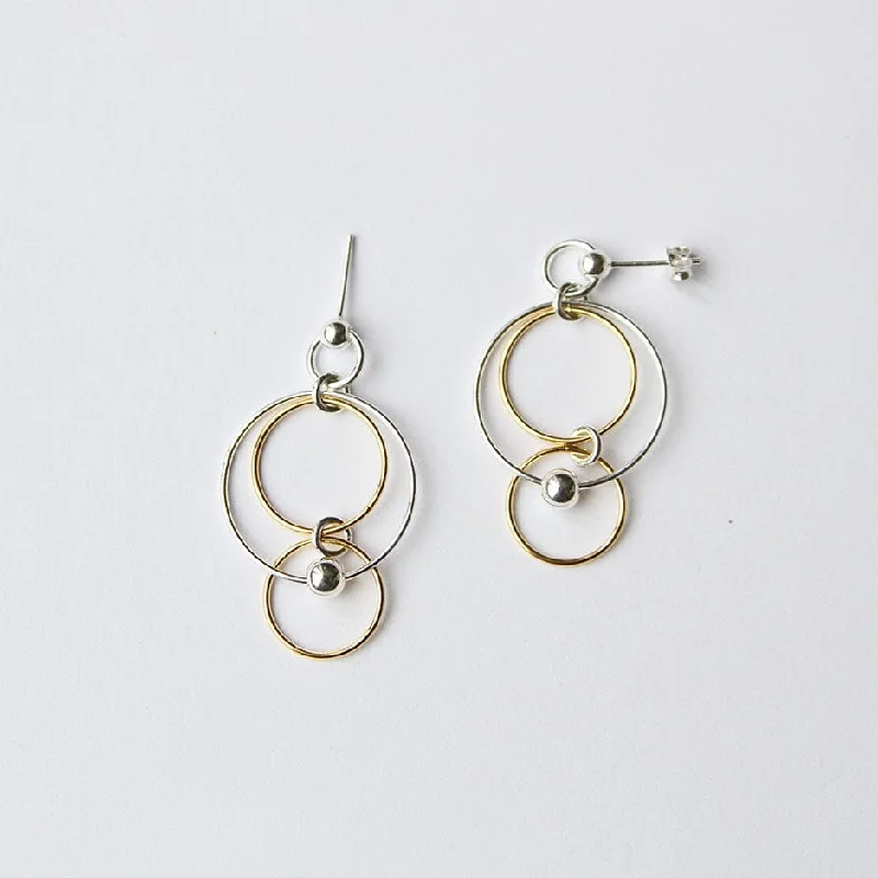 Silver & Gold Circles With Ball Earring