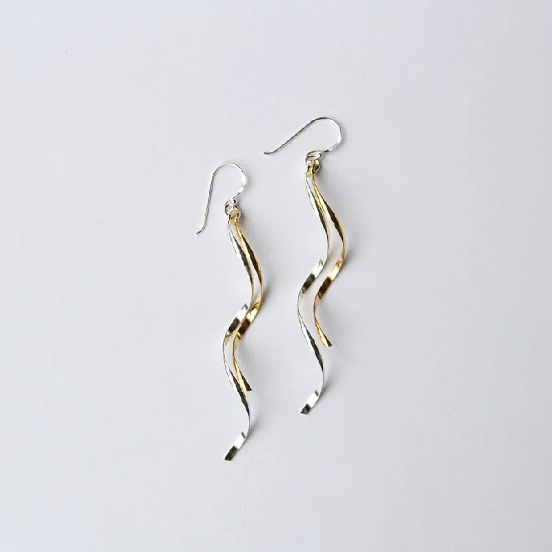 Long Silver & Gold Swirls Earring