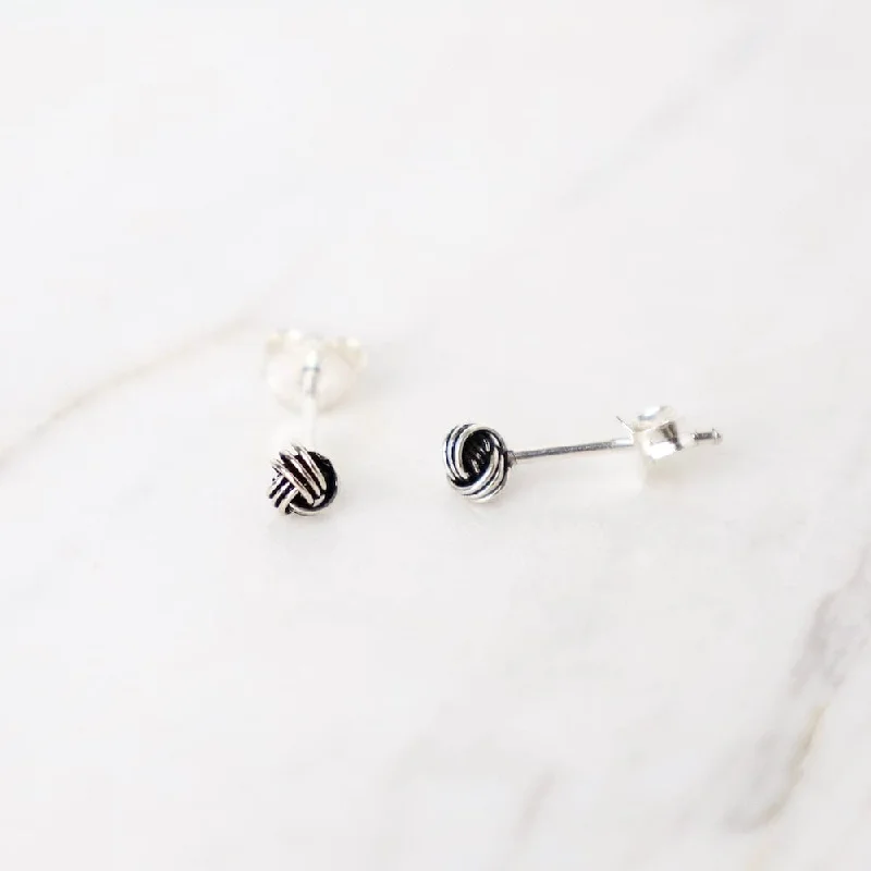 4mm Oxidized Sterling Silver Knot Earrings