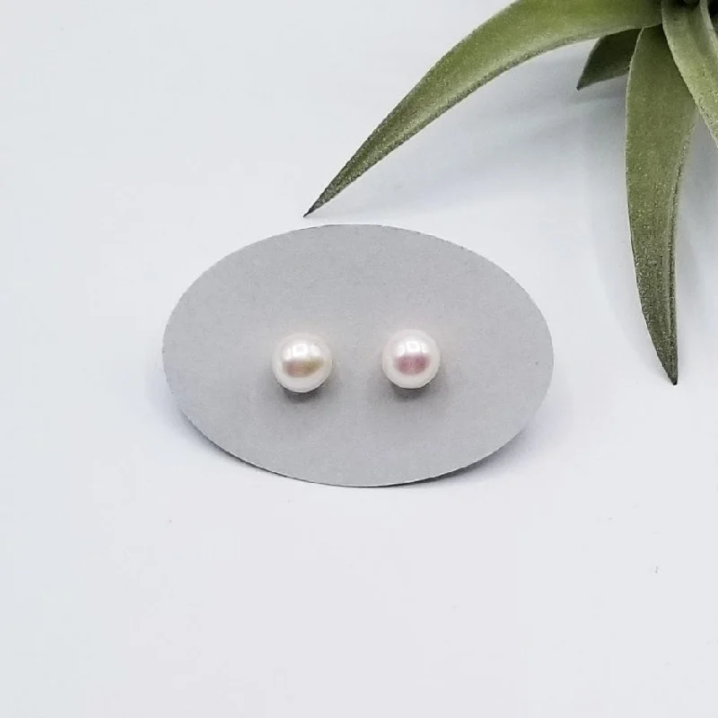 7mm White Freshwater Pearl Post Earrings