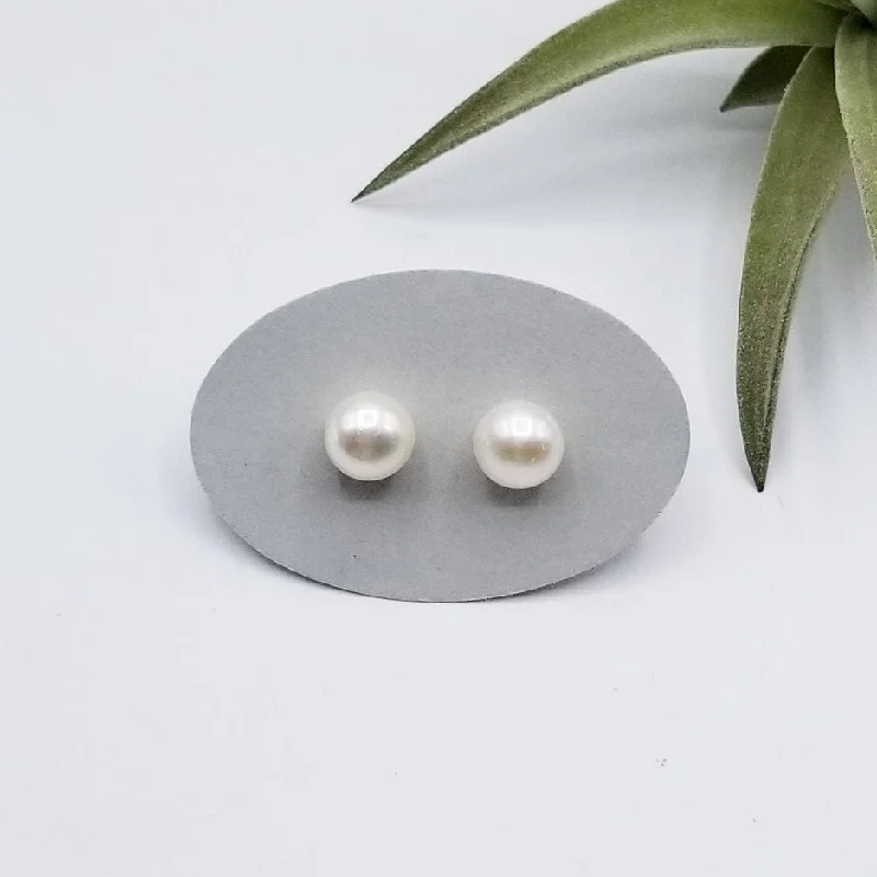 8mm White Pearl Post Earrings