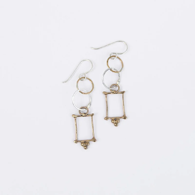 Mixed Metal Circle Square Earring