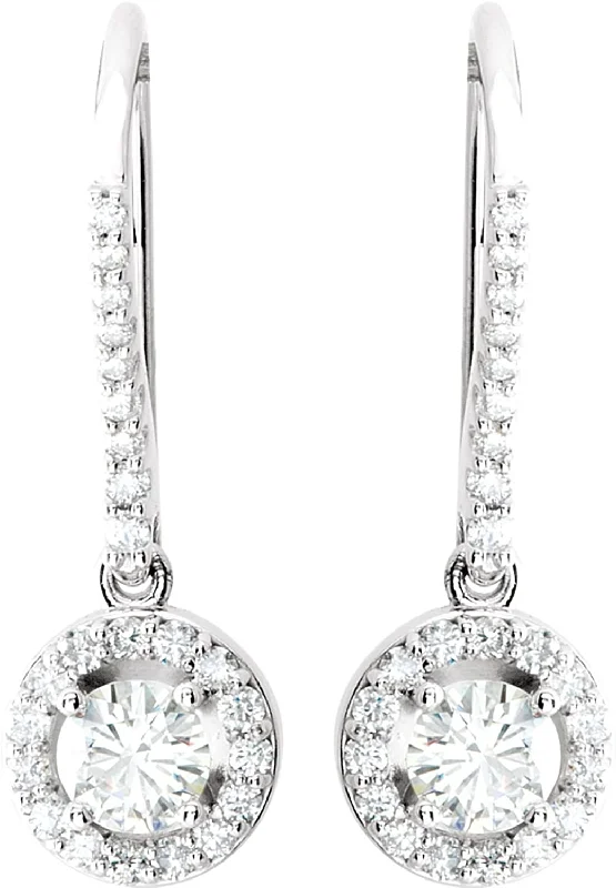 Charles & Colvard Diamond Halo Earrings, 14k White Gold (1 Cttw, Color GH, Clarity I1)