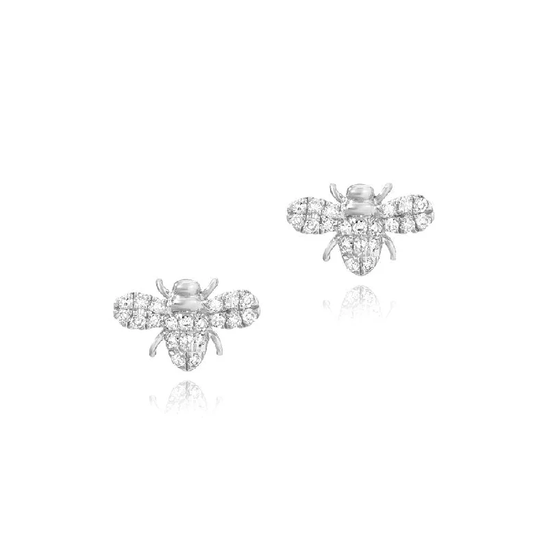 14k White Gold Petite Bee Earrings with Pave Diamonds