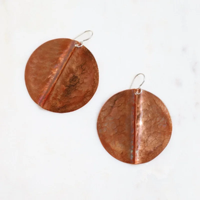 Large Folded Copper Disc Earrings