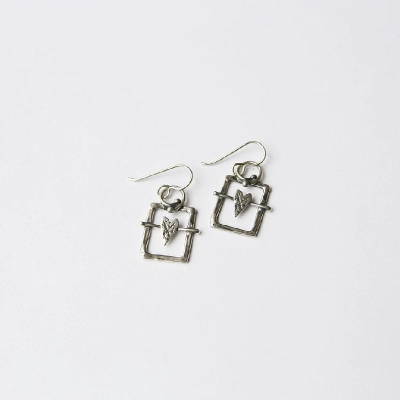 Sterling Silver Framed Heart Earring