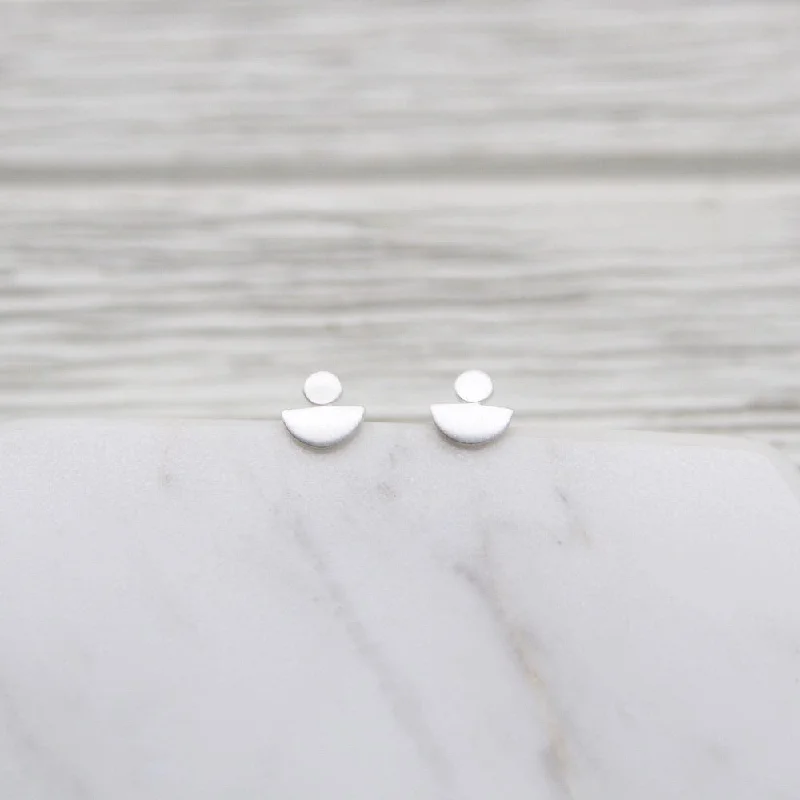 Brushed Sterling Silver Geo Stack Post Earrings