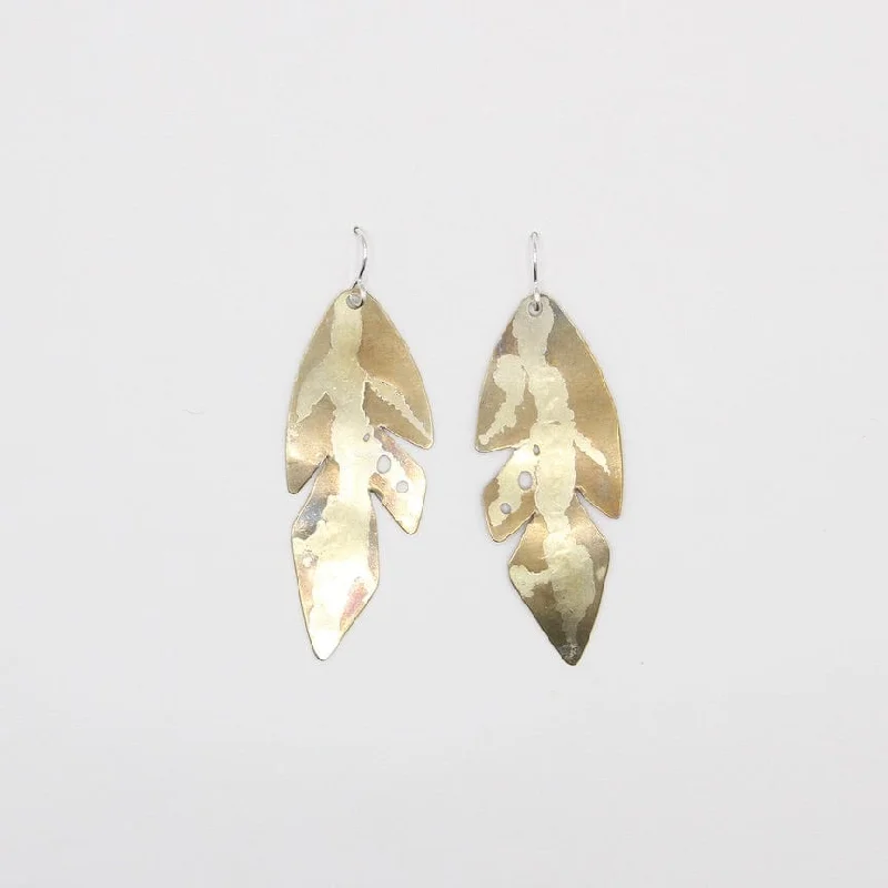 Large Silver on Brass Leaf Earrings