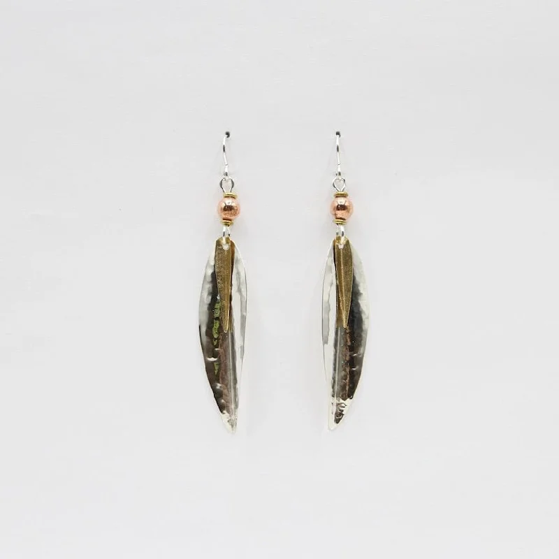 Large Silver Leaf with Small Brass Leaf Earrings