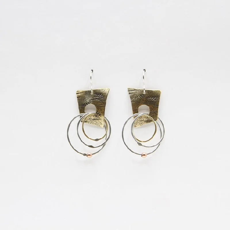 Brass Squares with Sterling Silver Rings Earring