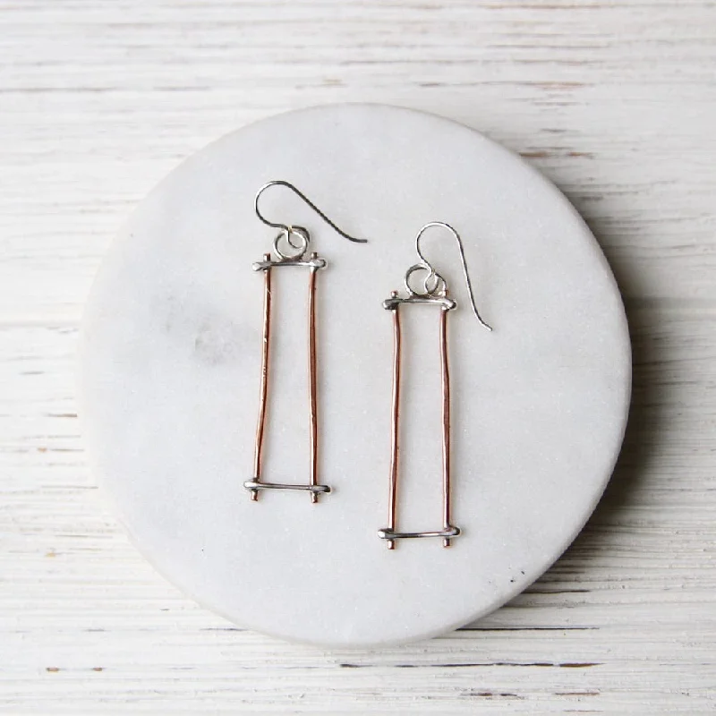 Copper and Sterling Silver Sticks Earring