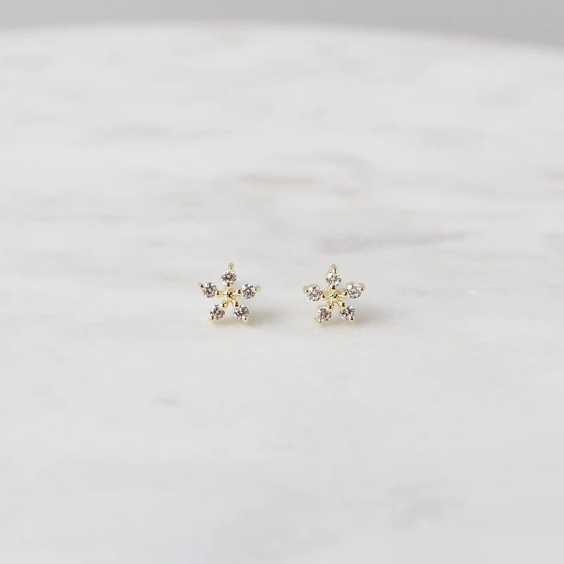 Gold Vermeil Tiny CZ Flower Post Earring