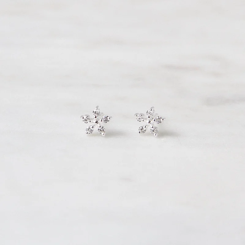 Sterling Silver Tiny CZ Flower Post Earrings