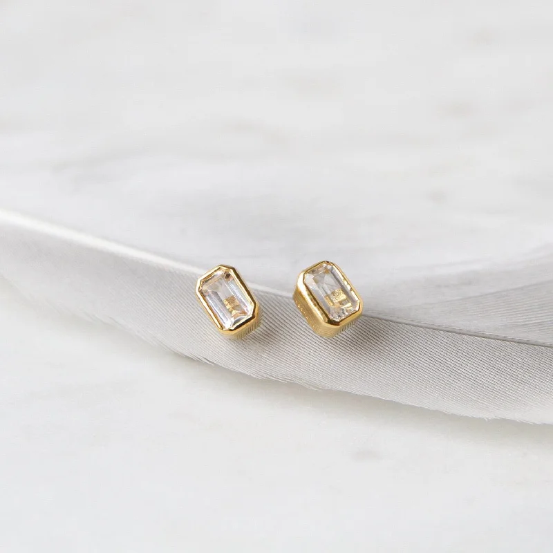 Gold Vermeil Bezel Set Emerald Cut White Topaz