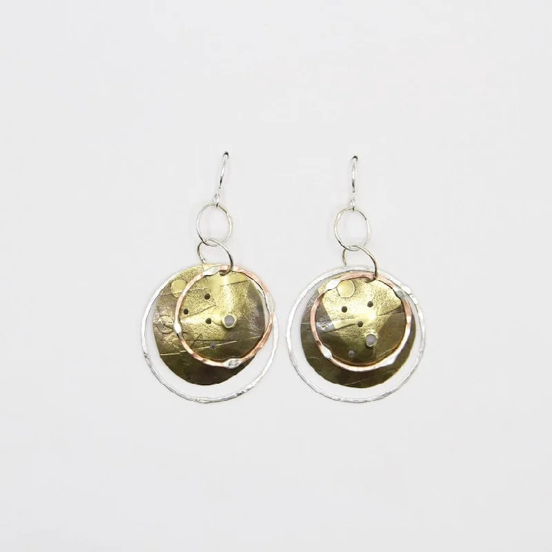 Heat Treated Brass Disk With Rings Earring