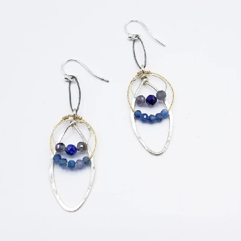 KYANITE HAND FORMED MULTI RING EARRINGS