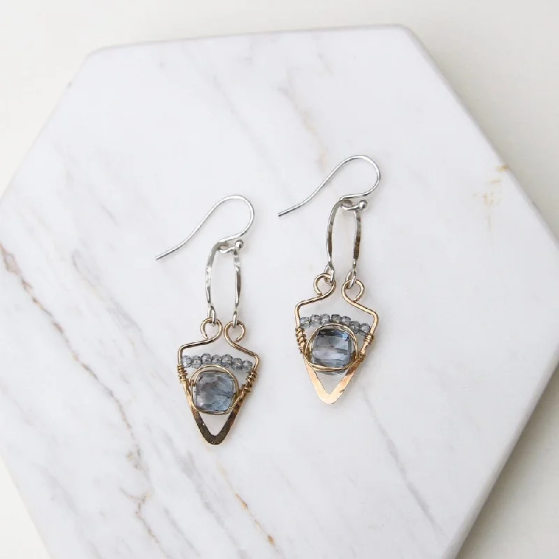 Hand Formed Sterling Silver Blue Topaz Triangle Earring