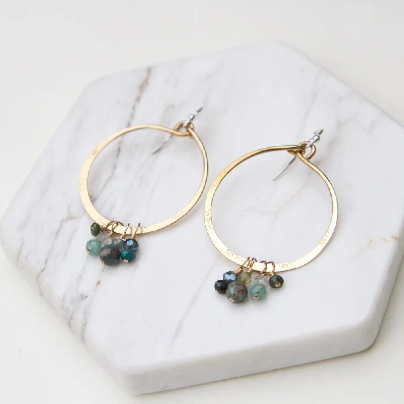 Hand Formed Bronze Ring with clusters of Apatite Earring