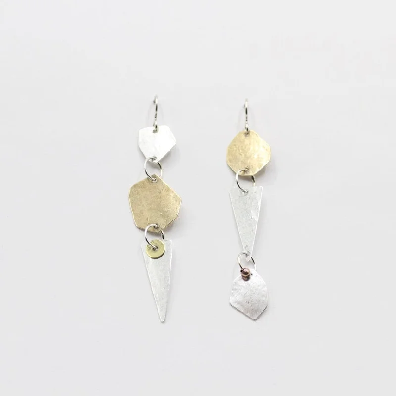 Mis-Matched Geometric Brass and Silver Earrings