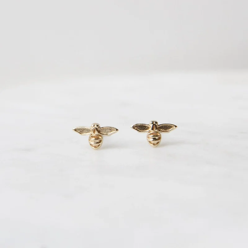 14k Yellow Gold Bee Post Earring