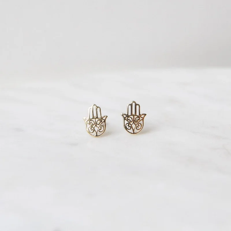 14k Yellow Gold Hamsa Post Earring